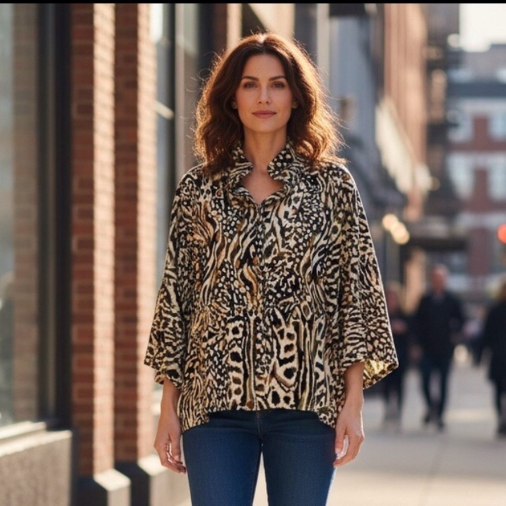 Royalty For Me Women’s Zip Up Brown/Black/Green Animal Print Jacket Size-S NWT
